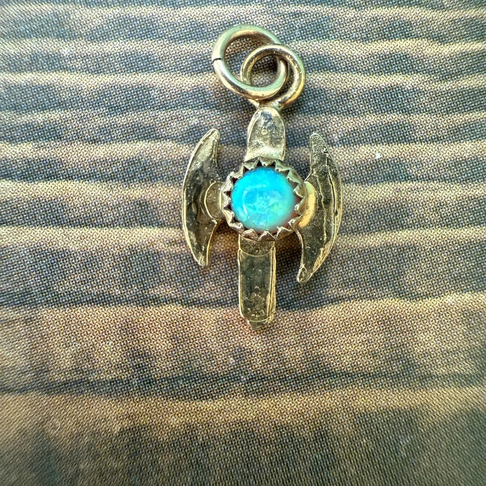 Vintage or Antique Small Cross Pendant with Blue Stone Estate Jewelry